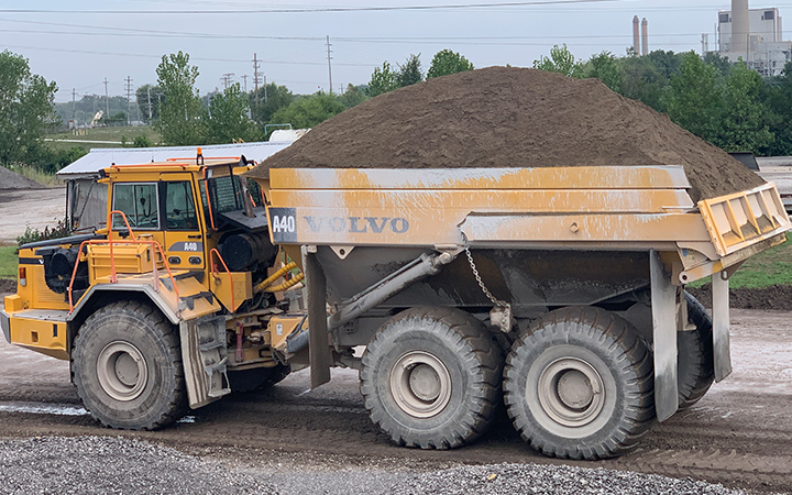 Excavator working on excavation